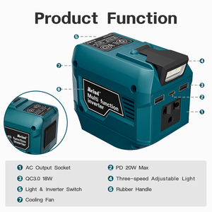 Convertisseur 250W pour <span class=keywords><strong>batterie</strong></span> 18V, DC 18V vers AC 220V, alimentation portable, <span class=keywords><strong>chargeur</strong></span> pour le camping, les voyages et la maison - Product Image 6