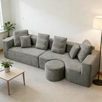 Cremeweißes, flauschiges Stoffsofa, vakuumversiegelt, modular, Ottoman, wolkenähnliche Kissen, Freizeit, Klein, Schule