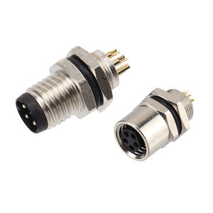 M8焊料金属插座M11x1螺钉母背板安装连接器3 4 5 6 8针黄铜触点M8隔板 - Product Image 1