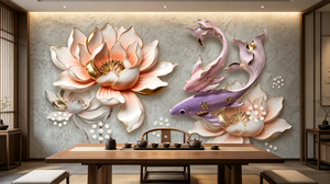 <span class=keywords><strong>Papier</strong></span> <span class=keywords><strong>peint</strong></span> mural 3D de luxe personnalisé avec photo, motif Lotus Poisson en relief stéréo, grande <span class=keywords><strong>peinture</strong></span> murale moderne pour salon, autocollant mural à décoller et à coller - Product Image 6
