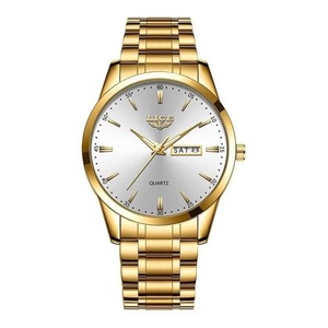 Montre-bracelet à quartz pour homme style affaires avec affichage jour de la semaine et calendrier, lumineuse, étanche, bracelet en cuir marron, montre habillée - Product Image 1