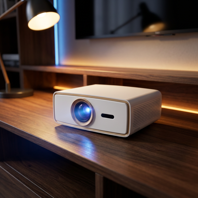 LED Pico Projector 600 ANSI Lumens LCD Display Android OS Rechargeable WiFi Portable 200 Inch Built-in Speakers Manual Focus 8K