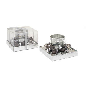 Élégant porte-bougie en verre, diamètre 55 mm, hauteur 65 mm, avec base décorative en perles de cristal pour la décoration de la maison - Product Image 1