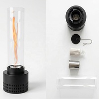 Cheminée d'extérieur portable à bioéthanol, modèle cylindrique haut en métal perforé, base noire, flamme spirale, pour table ou extérieur