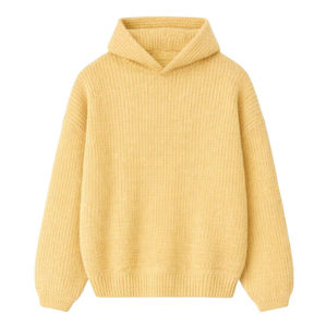 Buy <b>Mens</b> Yellow Ribbed Knit Hoodie Sweater Winter Warm Pullover Long Sleeve Yellow Casual Streetwear Knitwear Soft Cozy Top - Product Image 1