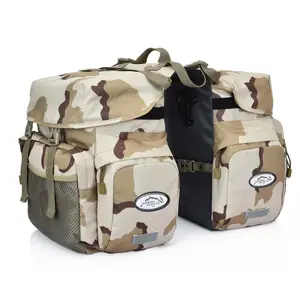 Bolsa traseira dupla camo para bicicleta, sacola com capa de chuva