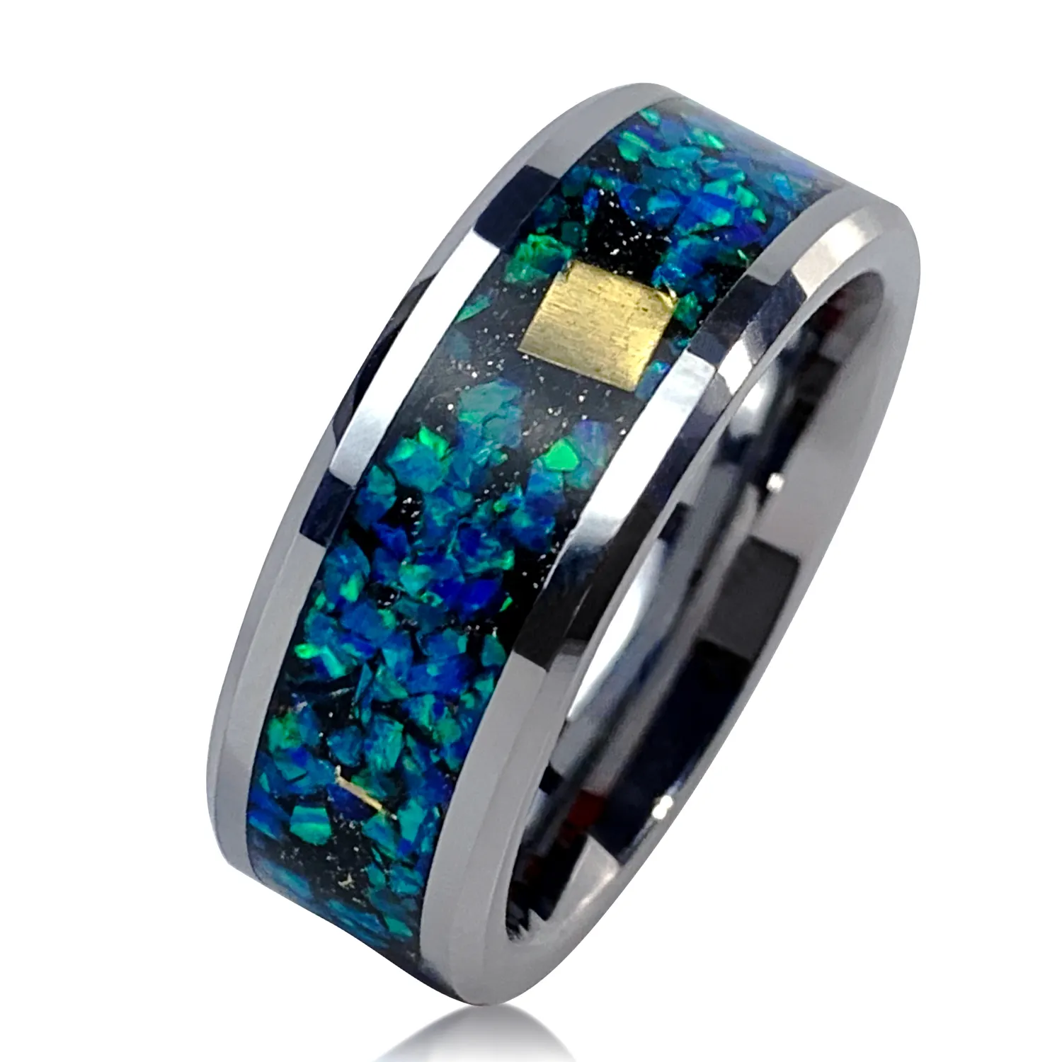 Chất Lượng Cao 8Mm Bạc Tungsten Nhẫn Cho Nam Giới Phụ Nữ Galaxy Opal Inlay Đồ Trang Sức Thời Trang Engagement Wedding Ban Nhạc
