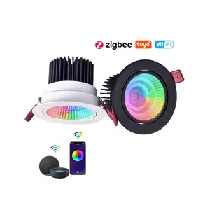 Zigbee — spot lumineux led encastrable pour le plafond, avec technologie cob, éclairage d'intérieur, lumière à intensité réglable, rvb, lumière à intensité réglable, 12/24/30W, 3.0