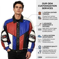 Blouson en cuir de vachette ciré style rétro, color block, avec broderie appliquée personnalisée pour homme, faible MOQ, OEM, direct usine