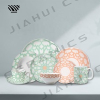 Infusez le style vibrant transformez votre table ensemble de vaisselle en porcelaine-motifs géométriques verts et orange