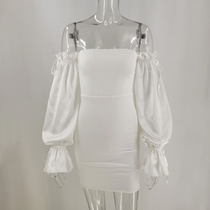 Vestido Bodycon de Malla con Lazo y Hombros Descubiertos de Color Liso, Popular para Fiestas, Venta al por Mayor para Mujer a la Moda - Product Image 4