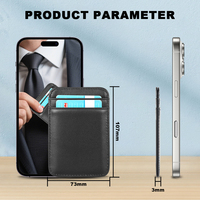 Dompet Kartu Pendek Minimalis Kulit Asli Full Grain Ultra Tipis dengan Penutup Terbuka, Portabel, untuk Saku Depan Pria