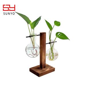 קטן בסגנון טרי זכוכית טרריום זכוכית מקורה צמח אגרטל זכוכית עם לעמוד עץ - Product Image 1