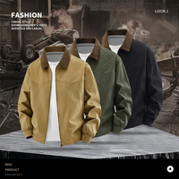 Veste en toile Santa Fe rétro américaine pour homme, style automne, avec col rabattu et revers, en tissu épais