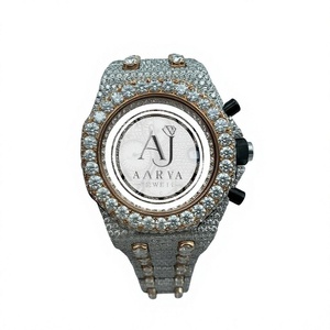 Montre chronographe à quartz en acier inoxydable Ice Cubed Diamond, cadran analogique 20 mm, ton or rose, bracelet, cadeau bijou - Product Image 1