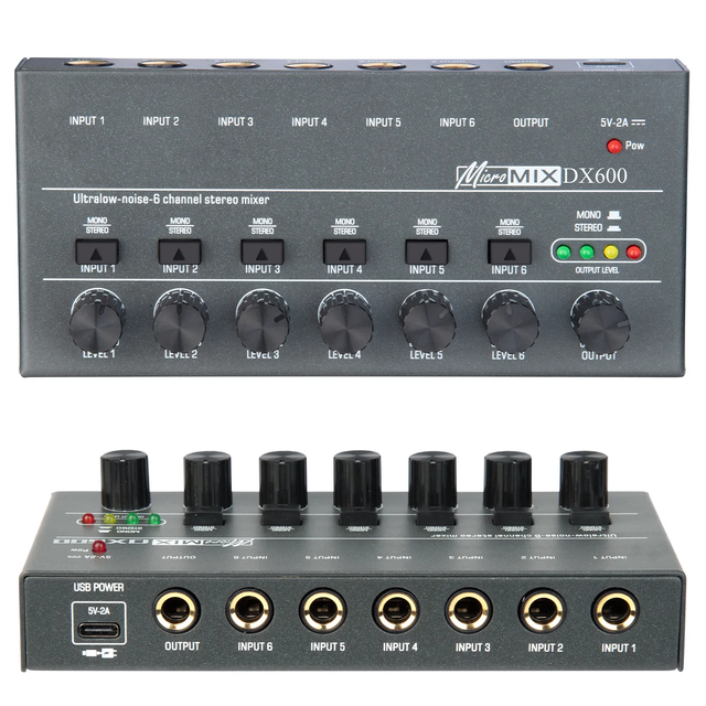 DX600 Multi-Function Audio Mixer Low Noise 6-Way Guitar Instrument with Microphone Factory Price Metal and Plastic Material