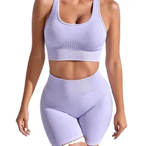 Naadloze Gebreide Ondergoed Mode Casual Elastische Bodyfitting Dames Korte Sport Yoga Vest Set
