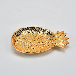 Juego de platos de joyería de cerámica de tres piezas estilo <span class=keywords><strong>piña</strong></span> Platos y platos chapados en oro - Product Image 2
