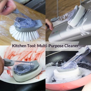 <strong>New</strong> Multi-function Plastic Automatic <strong>Liquid</strong> Adding Pot <strong>Dishwashing</strong> Sponge Brush with Handle for Kitchen Cleaning - Product Image 3