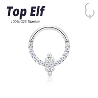 G23 ASTM F136 Titanium Classic Round Earwheel with Zircon Ear Cartilage Earring Nose Ring Simple Hinged Segment Clicker