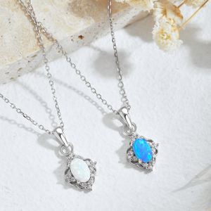 Dylam High End Jewelry 925 Sterling Silver 5A Cubic Zirconia Blue White Oval Pattern Shape Synthetic <b>Opal</b> Pendant <b>Necklace</b> - Product Image 2