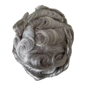Prothèse capillaire pour <span class=keywords><strong>homme</strong></span> en PU à peau fine, <span class=keywords><strong>cheveux</strong></span> indiens Remy gris 1b80, ondulation 32mm, nœuds invisibles blanchis, sans perte de <span class=keywords><strong>cheveux</strong></span> - Product Image 3