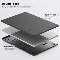 Housse de protection noire en PU avec béquille pour MacBook Air 13,6 2022/2024, compatible avec les modèles M2 A2681/M3 A3113
