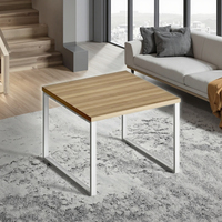 Table basse moderne carrée portable avec cadre en acier et structure à double barre, plateau en bois MFC, meubles de salon durables