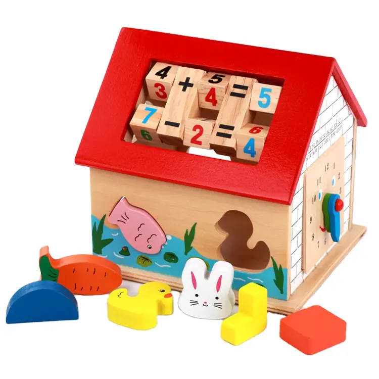Good Quality Diy Wooden Alarm Clock Wooden House Educational Building Block Toy
