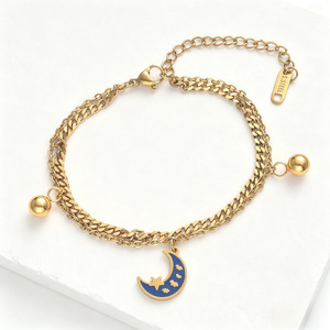 Bracelet en or 18 carats plaqué or pour femmes, en acier inoxydable, avec perles en strass, cœur rouge, résistant au ternissement, bijoux tendance - Product Image 3