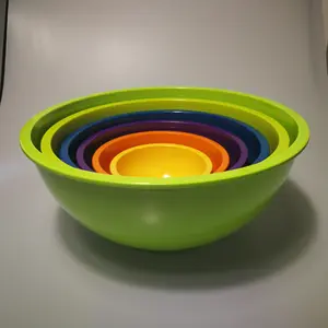 Colorful salad bowl sets melamine bowls restaurant, set of 6 gift packing big small plastic mixing bowls