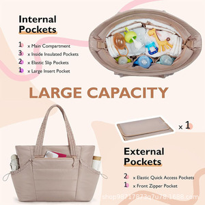Sac fourre-tout maternité matelassé multifonctionnel élégant 2025 avec étui à sucette, organisateur de poussette, sac à couches pour maman et bébé, sac d'hôpital - Product Image 5
