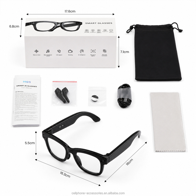 M01S AI Camera Glasses Dual Speakers Real-Time AI Translation Dual Mic 220mAh Battery Bluetooth 5.3 AI Translation Smart Glasses