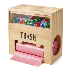 Wooden <b>Laundry</b> Pod Storage Box With Trash Bag <b>Dispenser</b> Desktop Organizer For Kitchen Bathroom - Product Image 3