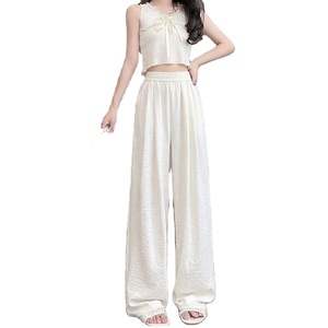 Pantalon large décontracté en satin de soie blanc haut de gamme pour femme, idéal pour l'été - Product Image 6