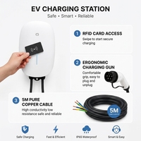 Nouvelle borne de recharge murale pour véhicules électriques 7 kW Type 2 AC 230 V avec écran LCD, résistance aux intempéries IP55, utilisation domestique, certifiée CE TUV, garantie 1 an, câble de 5 m, 32 A