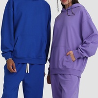 Ensemble de survêtement personnalisé en molleton épais 430G, couleur unie, pour femme, avec sweat à capuche et pantalon de sport