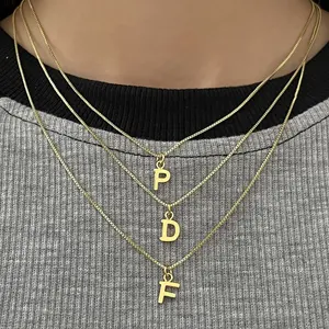 Fashion 18K Gold Plated Initial Letter Plain Polished Pendant Necklace