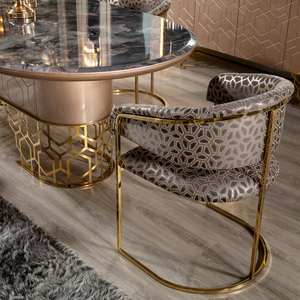 ชุดเฟอร์นิเจอร์รับประทานอาหารหรูหราเบาๆสไตล์โมเดิร์นฐานสแตนเลสพร้อมหินอ่อนธรรมชาติสำหรับบ้านวิลล่าโรงแรม - Product Image 1