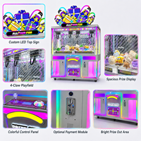 Máquina recreativa Neofuns grande de 4 garras con monedero, tiras de luces LED, cuatro zonas de premios, gabinete de metal, acrílico y madera, máquina grúa.