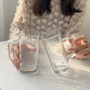Commercio all'ingrosso verticale striscia diritta piazza di vetro boccale grande manico birra tè latte Cola bevanda <span class=keywords><strong>acqua</strong></span> 10oz boccale da bere - Product Image 3