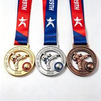 Médailles de Taekwondo personnalisées en métal gravé en 3D, pour le karaté, la lutte, le WUKF, le judo, le jiu-jitsu, les sports de combat, en or, argent et bronze.