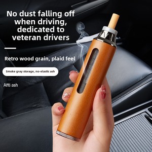 Customizable Portable Mini Round Alloy Wood <b>Ashtray</b> Anti-Drop Smokeless Purifier <b>for</b> <b>Car</b> Hotel Restaurant Office-Modern Design - Product Image 2