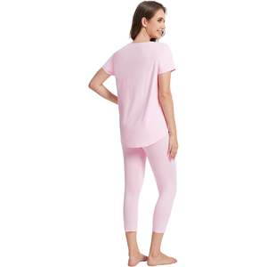 Conjunto de Pijama Personalizado al por Mayor para Mujer, Viscosa de Bambú, Manga Corta, Túnica, Leggings Capri, Ropa de Dormir Refrescante, Pijamas Suaves - Product Image 2