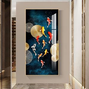 Decoración <span class=keywords><strong>de</strong></span> entrada <span class=keywords><strong>de</strong></span> lujo porcelana <span class=keywords><strong>de</strong></span> cristal vertical con <span class=keywords><strong>diamantes</strong></span> 5d koi Fish cuadro sobre lienzo para pared - Product Image 6