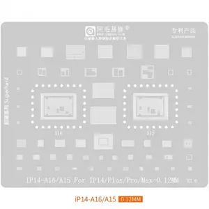 AMAOE stensil BGA 0.12mm, templat Solder Chip IC jaring baja untuk IPHONE 14 13 12 11 Pro/Max/mini/A16-A15/CPU/baja