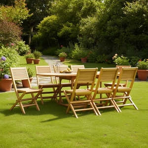 Ensemble de 8 chaises pliantes de jardin en teck massif, mobilier d'extérieur au design contemporain - Product Image 3