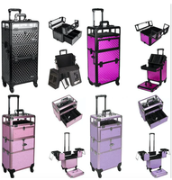 Trolley de maquillage en aluminium 3 en 1 Trolley Case Pro Makeup Case Beauty Cosmetics Makeup Case avec roues