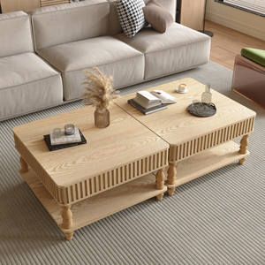 Square Fluted Lift Top Coffee Table 31.5 Inch Hydraulic Raise Retro Wood Legs Hidden <b>Open</b> <b>Storage</b> - Product Image 5