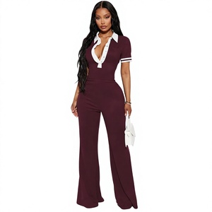 Wholesale Elegant <b>Slim</b> Fit Elastic Contrasting Color Lapel Jumpsuit Women's Fashionable and Sexy Plus Size Casual Jumpsuit - Product Image 1
